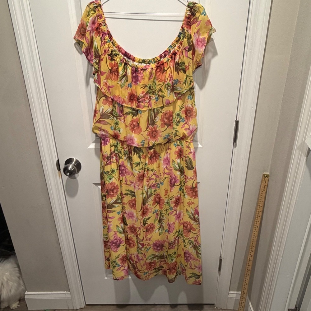 SOHO Apparel Ltd. Womens Maxi Dress Off the Shoulder Floral Yellow 2X